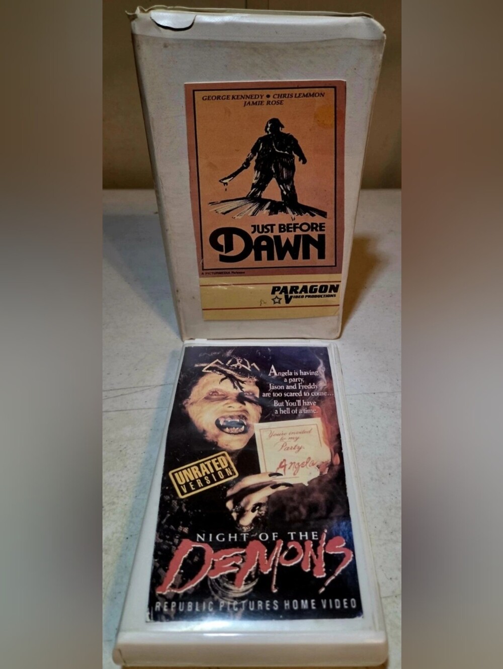 Horror Vhs Movie Lot 2 |Cut Box Clamshell | Just Before Dawn/Demons (Ex-Rentals)
